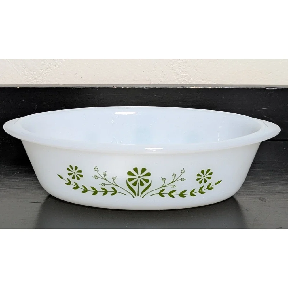 VTG Jeannette Glass Co Glasbake Green Daisy‎ Milk Glass Dishes J235 And J2429